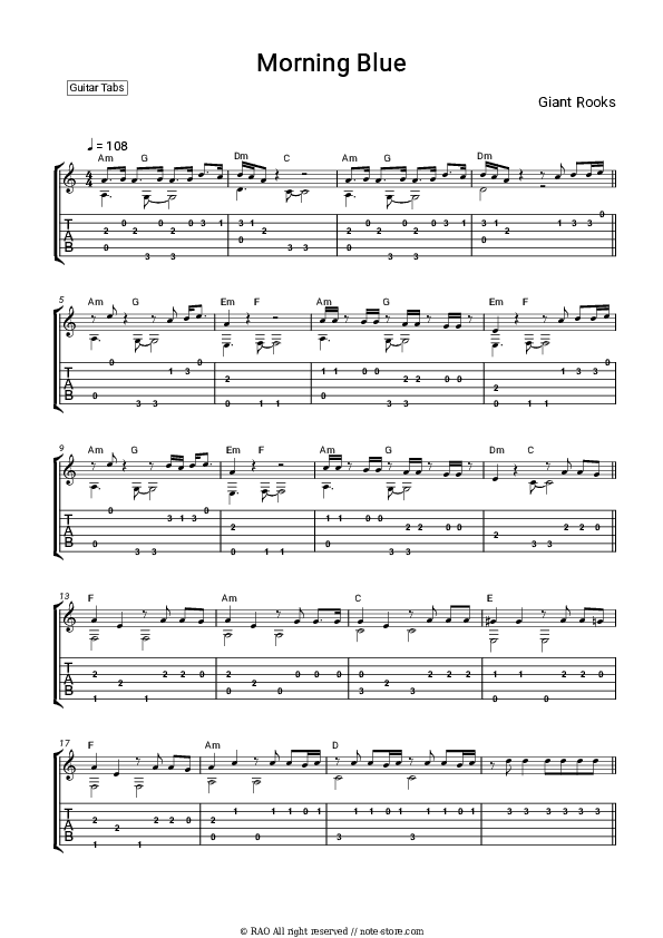 Morning Blue - Giant Rooks Tabs Easy - Guitar.Tab.Easy