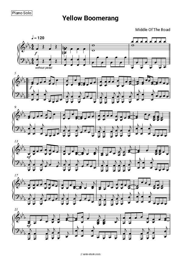 Yellow Boomerang - Middle Of The Road Piano Sheet Music - Piano.Solo