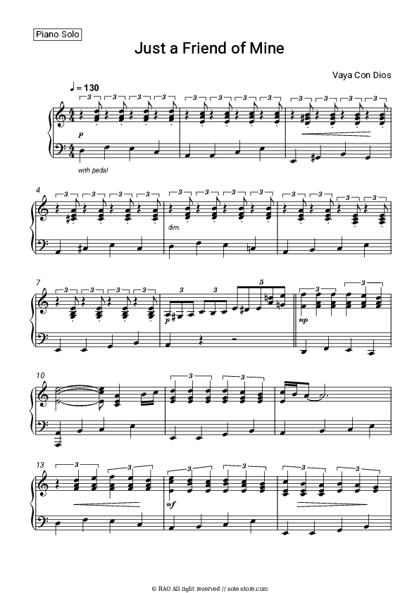 Just a Friend of Mine - Vaya Con Dios Piano Sheet Music - Piano.Solo