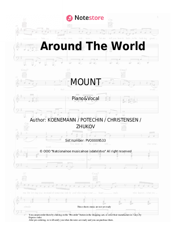 Around The World - MOUNT, Noize Generation Piano Sheet Music with the Voice part - Piano&Vocal