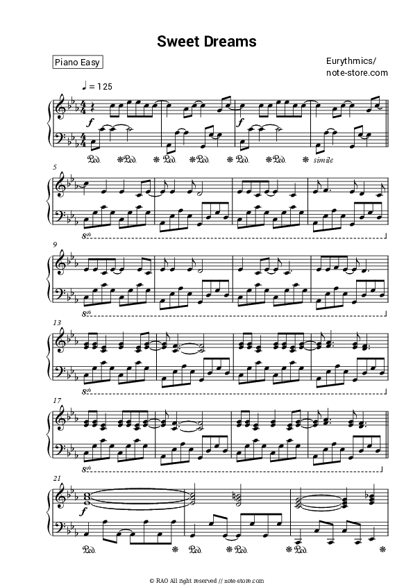 Sweet Dreams - Eurythmics Piano Sheet Music Easy - Piano.Easy