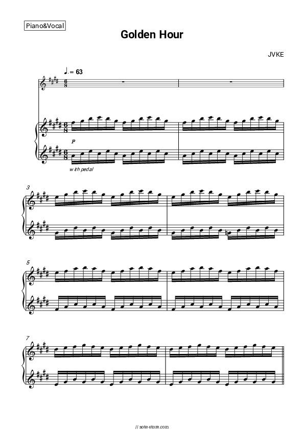 Golden Hour - JVKE Piano Sheet Music with the Voice part - Piano&Vocal