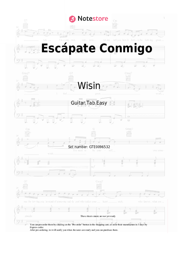 Escápate Conmigo - Wisin, Ozuna Tabs Easy - Guitar.Tab.Easy