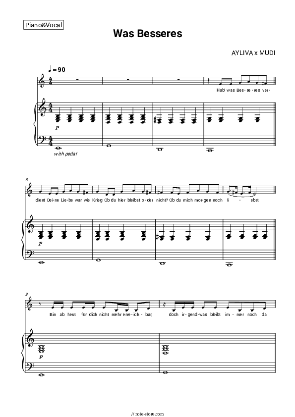 Was Besseres - AYLIVA, Mudi Piano Sheet Music with the Voice part - Piano&Vocal