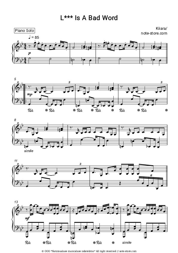 L*** Is A Bad Word - Kiiara Piano Sheet Music - Piano.Solo