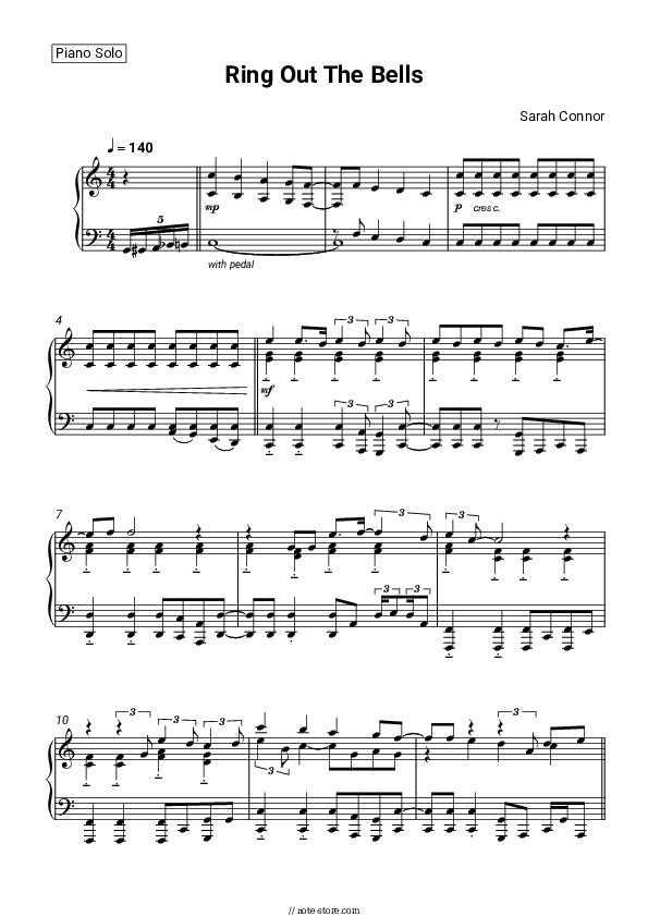 Ring Out The Bells - Sarah Connor Piano Sheet Music - Piano.Solo