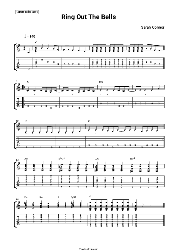 Ring Out The Bells - Sarah Connor Tabs Easy - Guitar.Tab.Easy