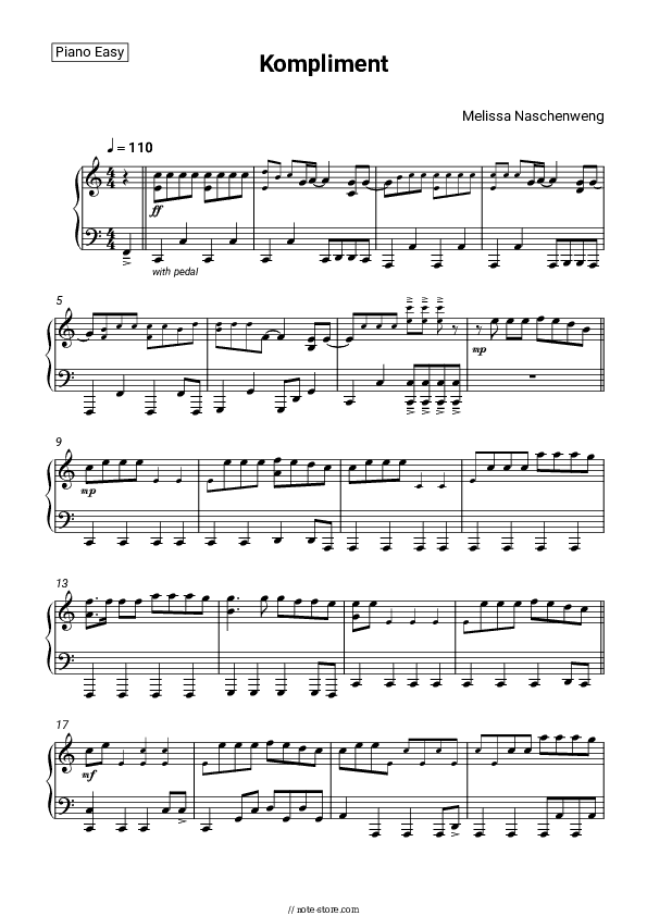 Kompliment - Melissa Naschenweng Piano Sheet Music Easy - Piano.Easy