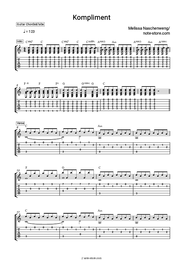 Kompliment - Melissa Naschenweng Tabs Easy - Guitar.Tab.Easy