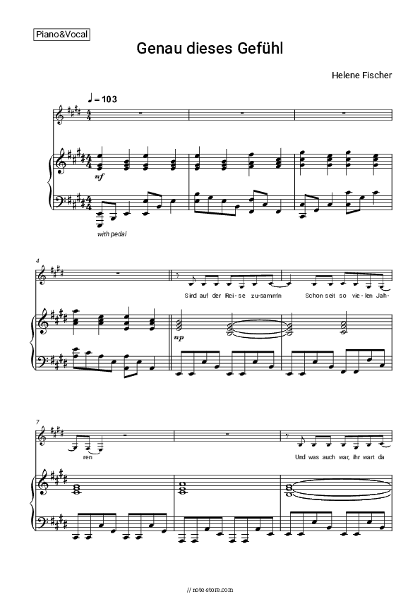 Genau dieses Gefühl - Helene Fischer Piano Sheet Music with the Voice part - Piano&Vocal