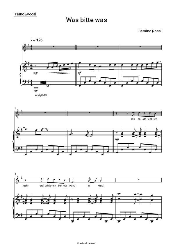 Was bitte was - Semino Rossi Piano Sheet Music with the Voice part - Piano&Vocal