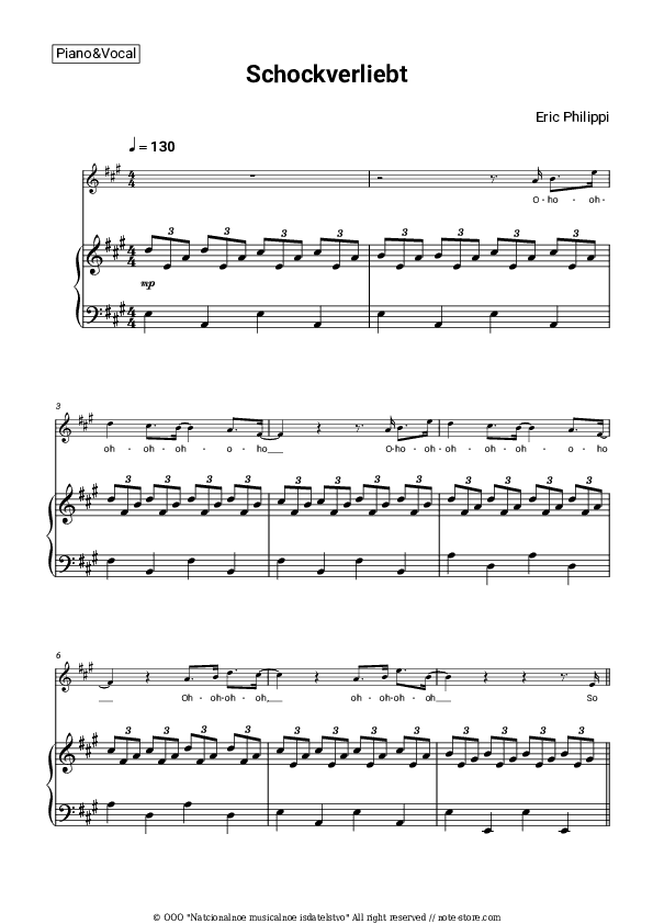 Schockverliebt - Eric Philippi Piano Sheet Music with the Voice part - Piano&Vocal