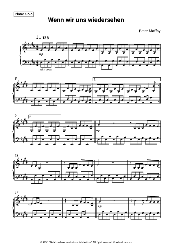 Wenn wir uns wiedersehen - Peter Maffay Piano Sheet Music - Piano.Solo