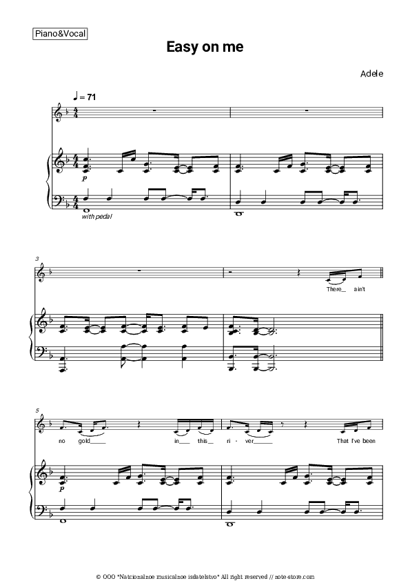 Easy On Me - Adele Piano Sheet Music with the Voice part - Piano&Vocal