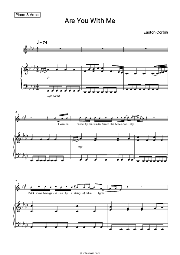 Are You With Me - Easton Corbin Piano Sheet Music with the Voice part - Piano&Vocal