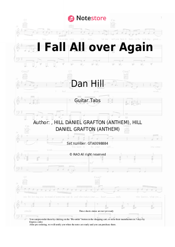 I Fall All over Again - Dan Hill Tabs - Guitar.Tabs