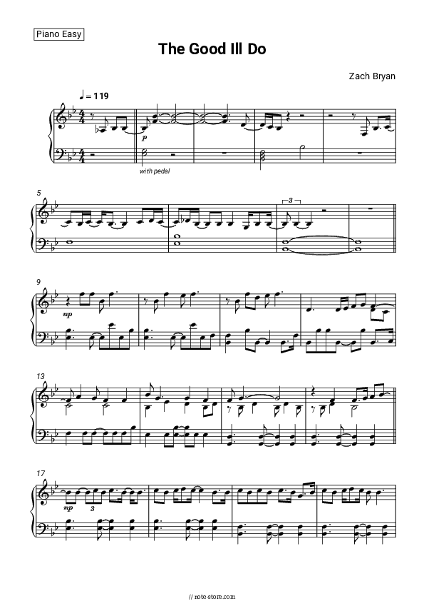 The Good I'll Do - Zach Bryan Piano Sheet Music Easy - Piano.Easy