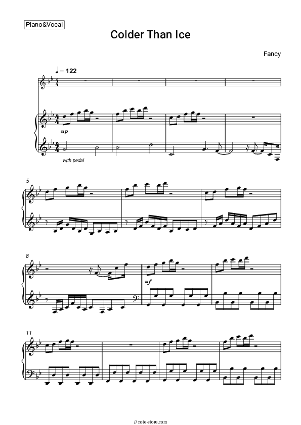 Colder Than Ice - Fancy Piano Sheet Music with the Voice part - Piano&Vocal