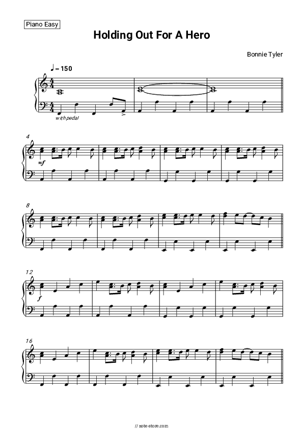 Holding Out For A Hero - Bonnie Tyler Piano Sheet Music Easy - Piano.Easy