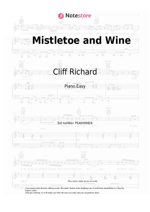 Mistletoe and Wine - Cliff Richard Piano Sheet Music Easy - Piano.Easy