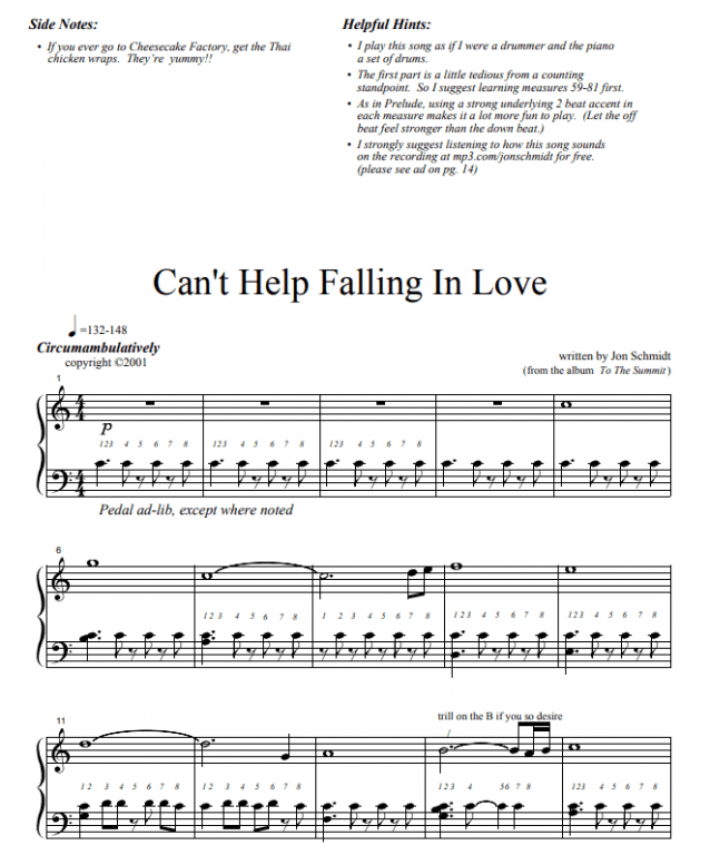 Can't Help Falling in Love - Jon Schmidt Piano Sheet Music - Piano.Solo