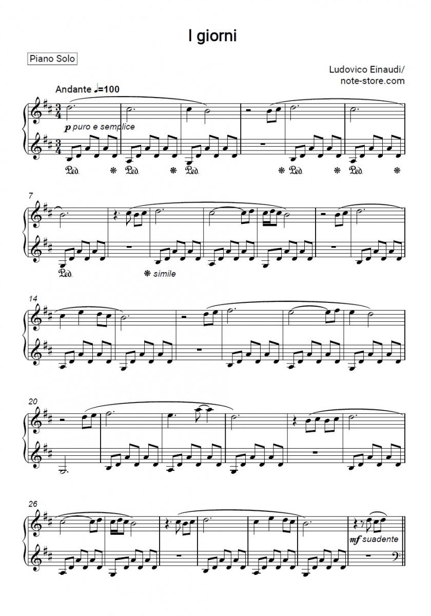 I Giorni - Ludovico Einaudi Piano Sheet Music - Piano.Solo