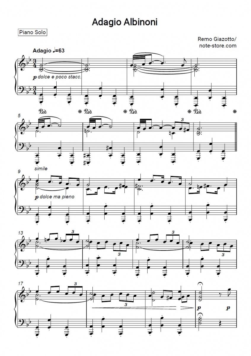 Adagio in G minor - Remo Giazotto Piano Sheet Music - Piano.Solo