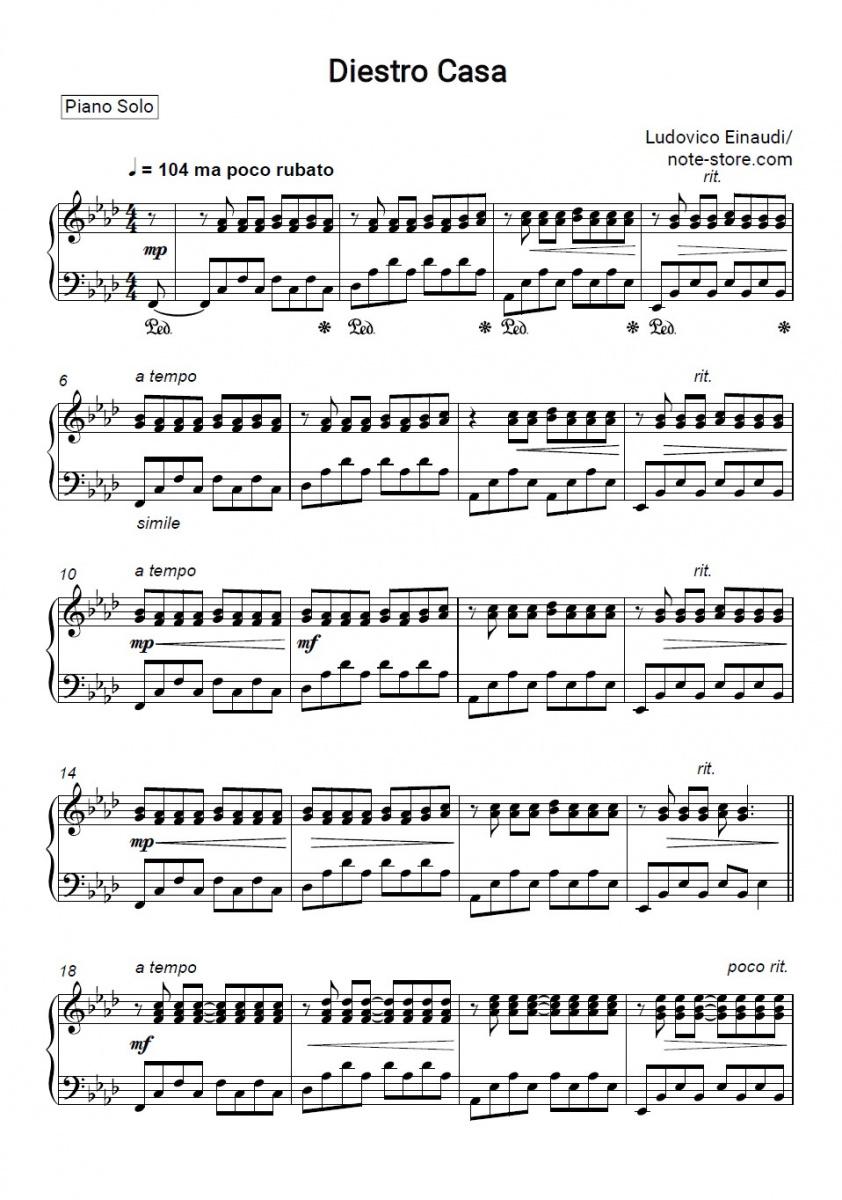 Dietro Casa - Ludovico Einaudi Piano Sheet Music - Piano.Solo