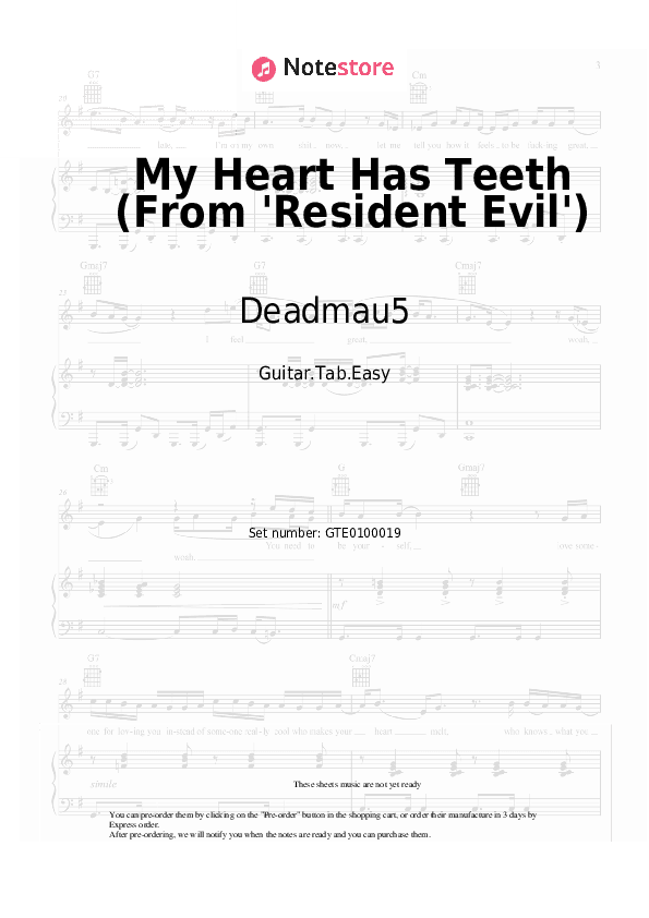 My Heart Has Teeth (From 'Resident Evil') - Deadmau5, Skylar Grey Tabs Easy - Guitar.Tab.Easy