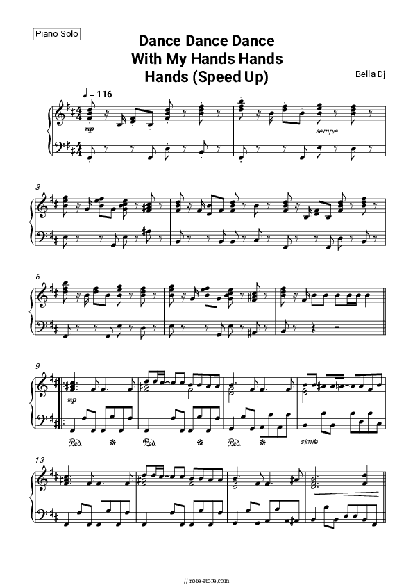 Dance Dance Dance With My Hands Hands Hands (Speed Up) - Bella DJ Piano Sheet Music - Piano.Solo