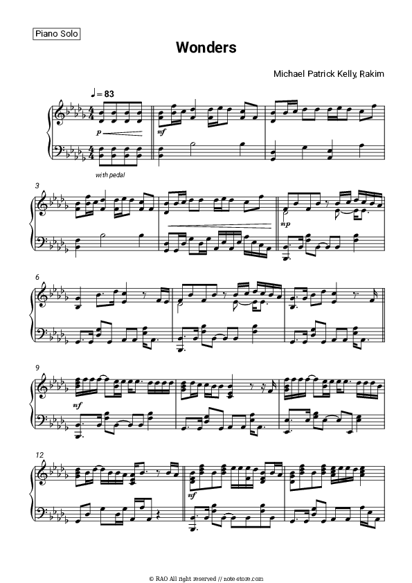 Wonders - Michael Patrick Kelly, Rakim Piano Sheet Music - Piano.Solo