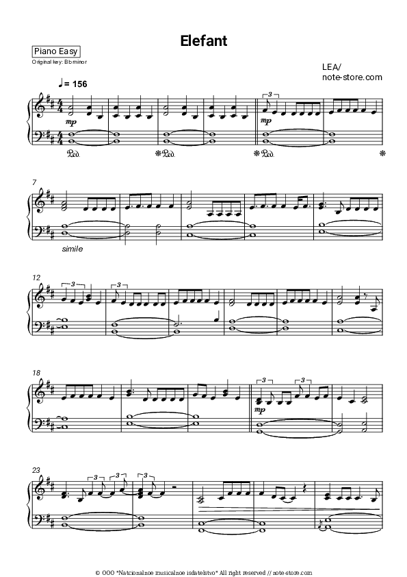 Elefant - LEA Piano Sheet Music Easy - Piano.Easy