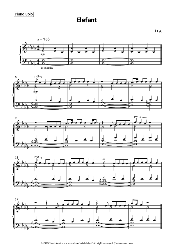 Elefant - LEA Piano Sheet Music - Piano.Solo