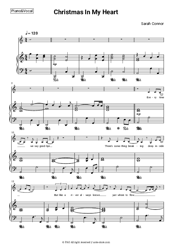 Christmas In My Heart - Sarah Connor Piano Sheet Music with the Voice part - Piano&Vocal