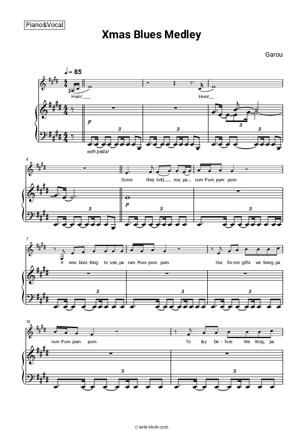 Xmas Blues Medley - Garou Piano Sheet Music with the Voice part - Piano&Vocal