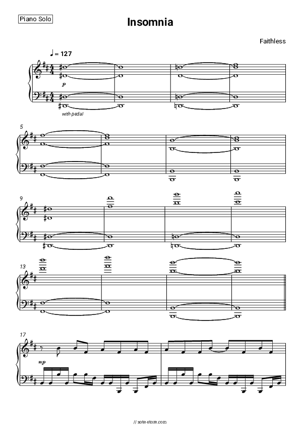 Insomnia - Faithless Piano Sheet Music - Piano.Solo