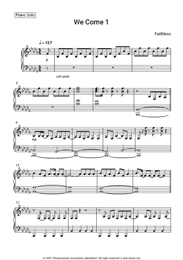 We Come 1 - Faithless Piano Sheet Music - Piano.Solo