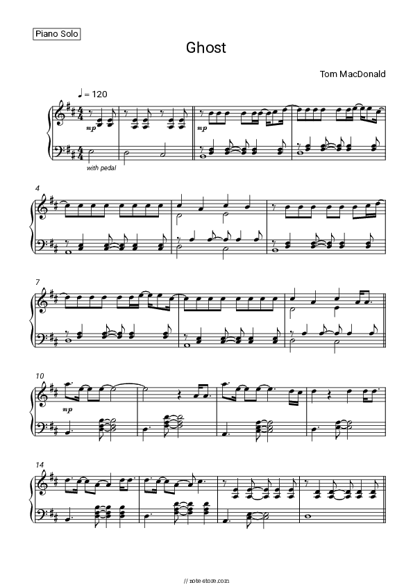 Ghost - Tom MacDonald Piano Sheet Music - Piano.Solo