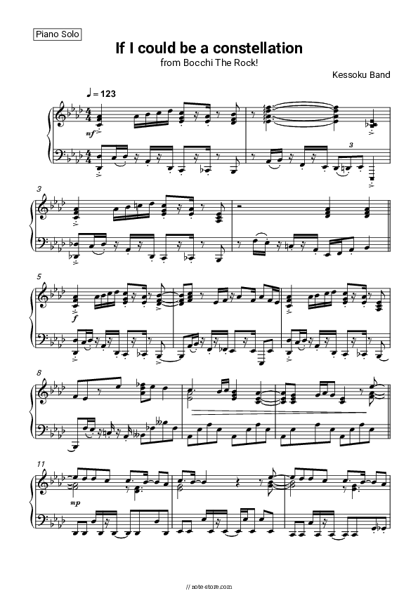 If I could be a constellation - kessoku band Piano Sheet Music - Piano.Solo