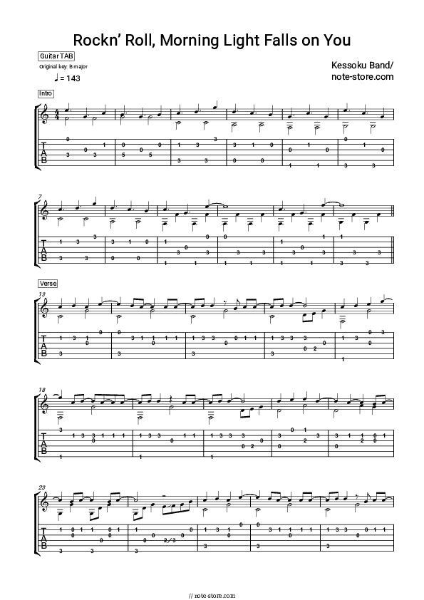 Rockn’ Roll, Morning Light Falls on You - kessoku band Tabs - Guitar.Tabs