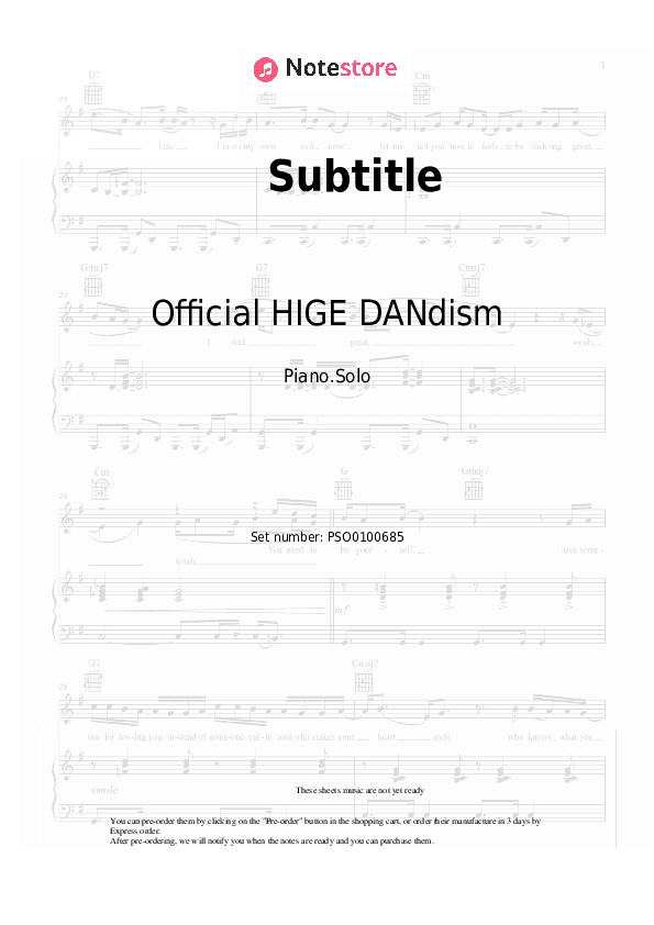 Subtitle - Official HIGE DANdism Piano Sheet Music - Piano.Solo