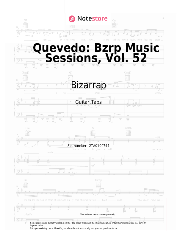 Quevedo: Bzrp Music Sessions, Vol. 52 - Bizarrap, Quevedo Tabs - Guitar.Tabs
