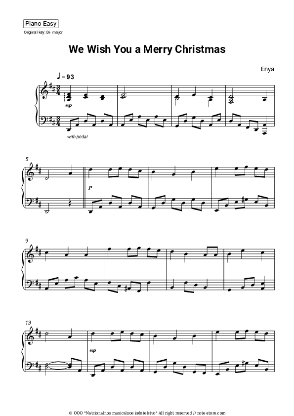 We Wish You a Merry Christmas - Enya Piano Sheet Music Easy - Piano.Easy