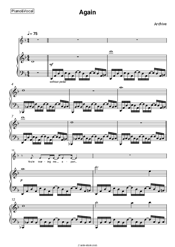 Again - Archive Piano Sheet Music with the Voice part - Piano&Vocal