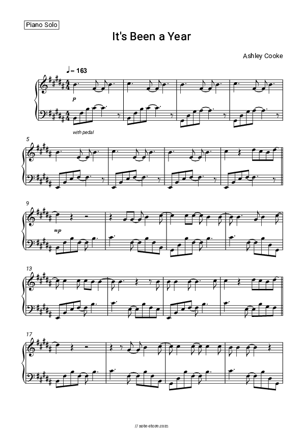 It's Been a Year - Ashley Cooke Piano Sheet Music - Piano.Solo