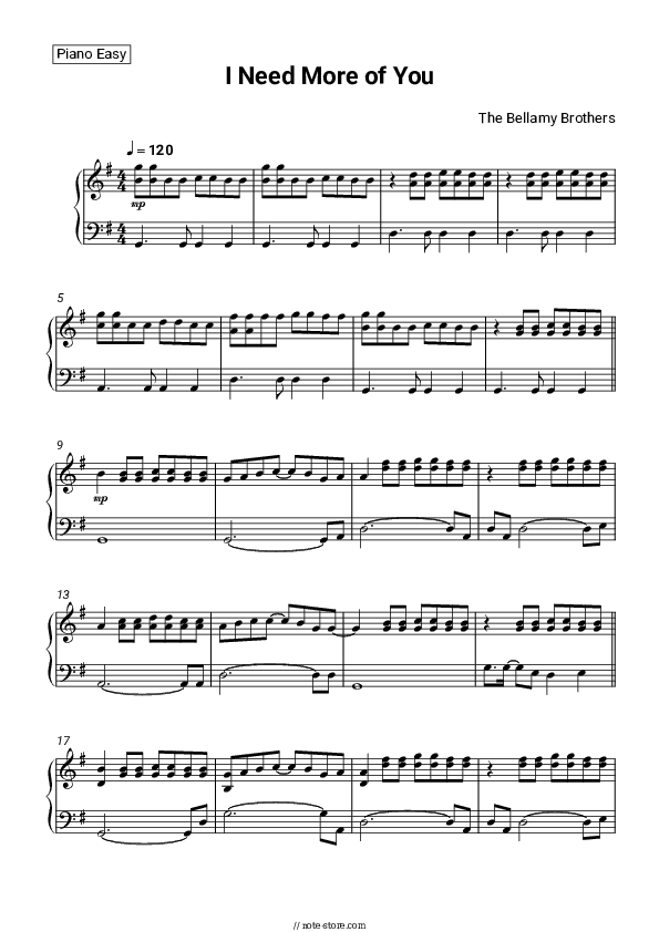 I Need More of You - The Bellamy Brothers Piano Sheet Music Easy - Piano.Easy