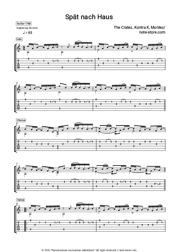 Spät nach Haus - The Cratez, Sido, Kontra K, Montez Tabs - Guitar.Tabs