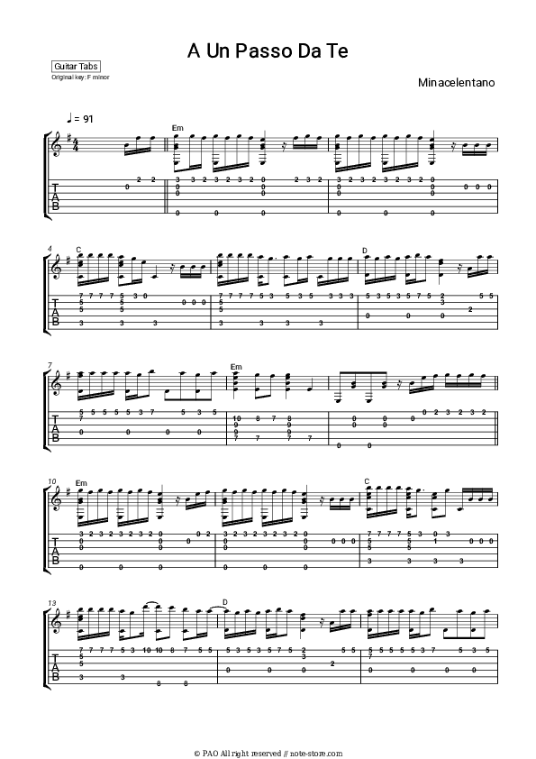 A Un Passo Da Te - Minacelentano Tabs - Guitar.Tabs