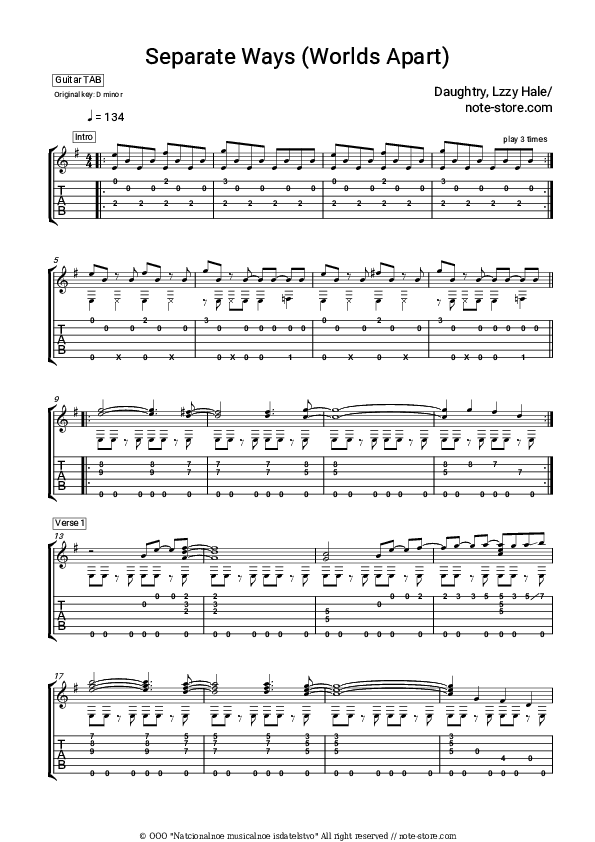 Separate Ways (Worlds Apart) - Daughtry, Lzzy Hale Tabs - Guitar.Tabs