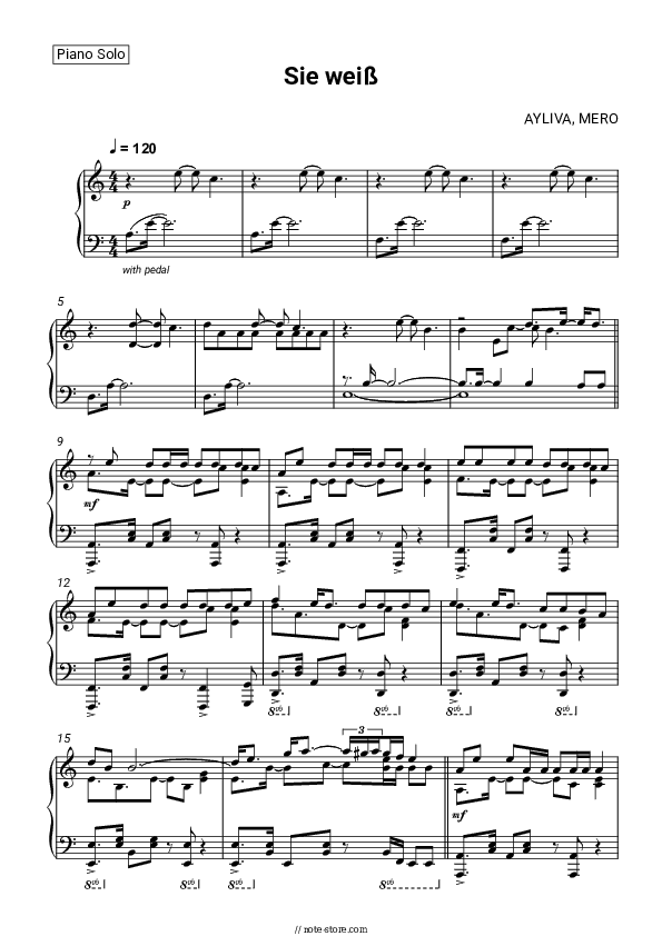 Sie weiß - AYLIVA, MERO Piano Sheet Music - Piano.Solo
